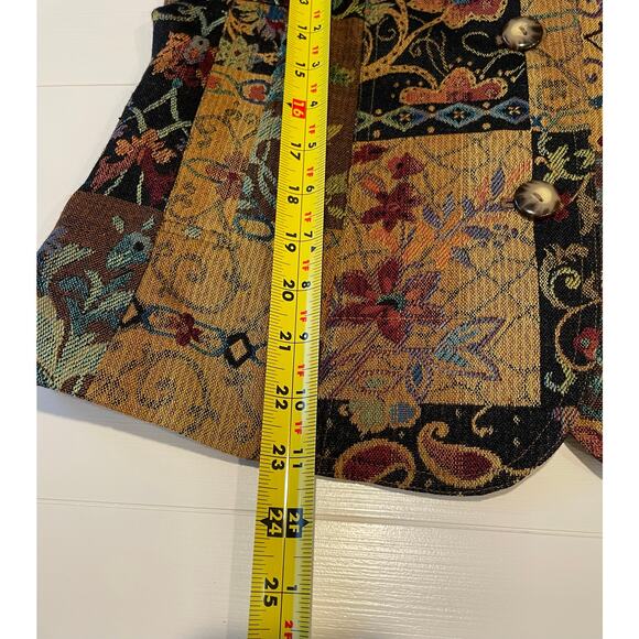 Coldwater Creek Tapestry Patchwork Blazer Jacket Sz SP Velvet Cuffs Shabby Chic - Picture 12 of 12